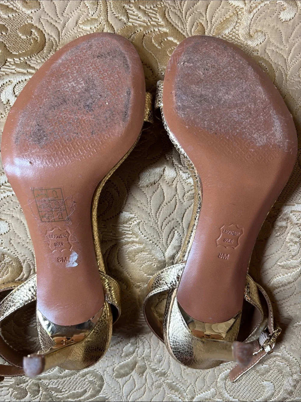 Tory Burch Gold Metallic Ankle-Strap Stiletto 4” heels